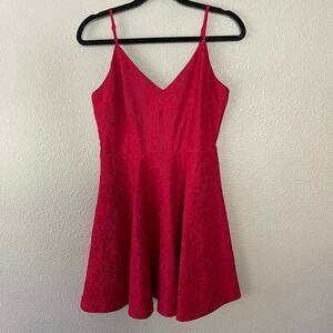 Lulus Way with Words Red V-Neck Womens Lace Sleeveless Skater Dress Medium